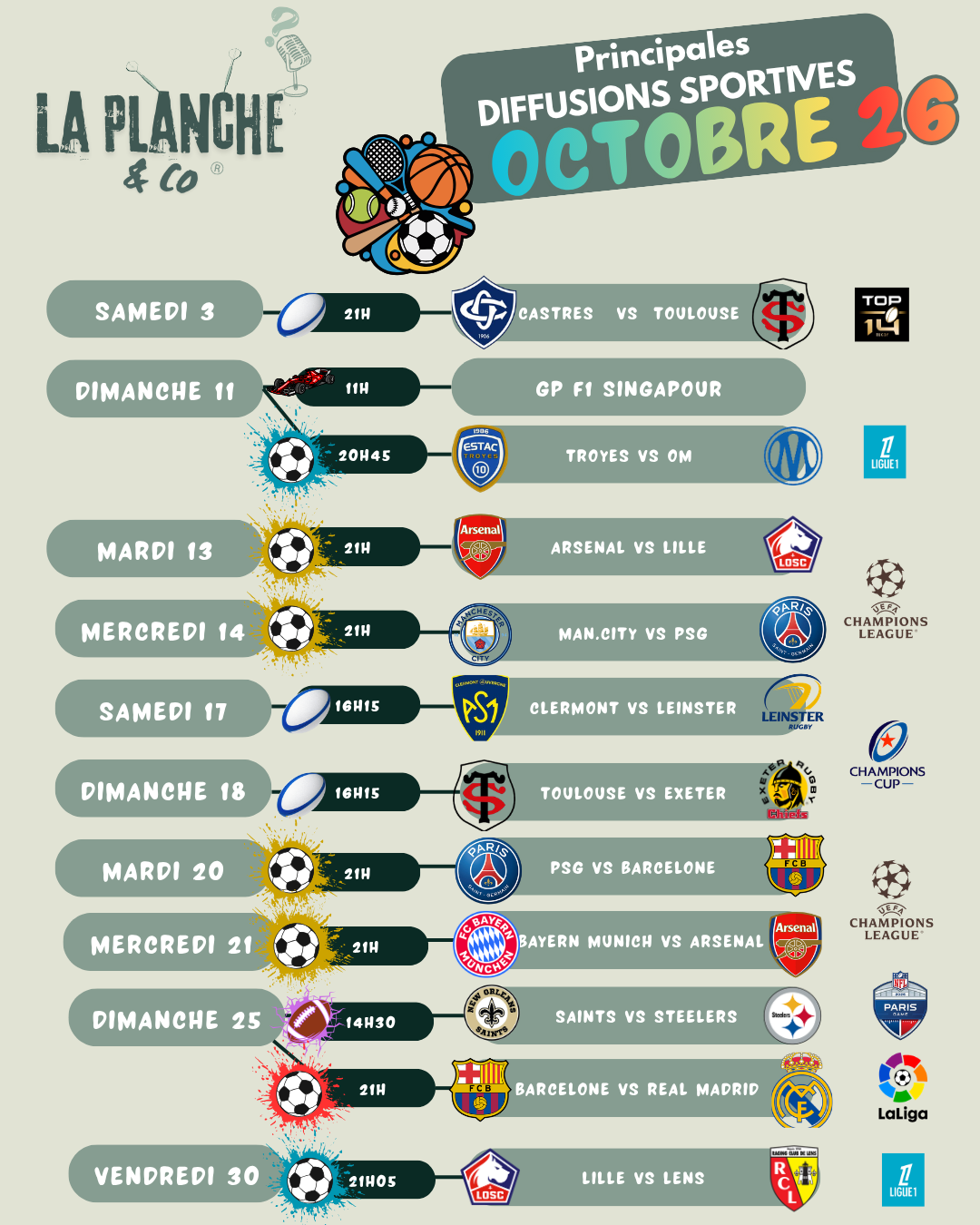 Diffusion tv octobre 2026